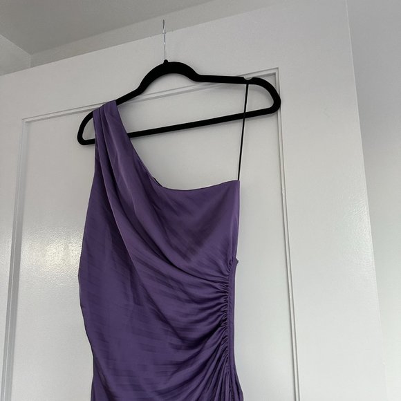 Delfi Collective Solie Pleated Midi-dress One Shoulder Side Cut-out Sz L Purple - Picture 10 of 11